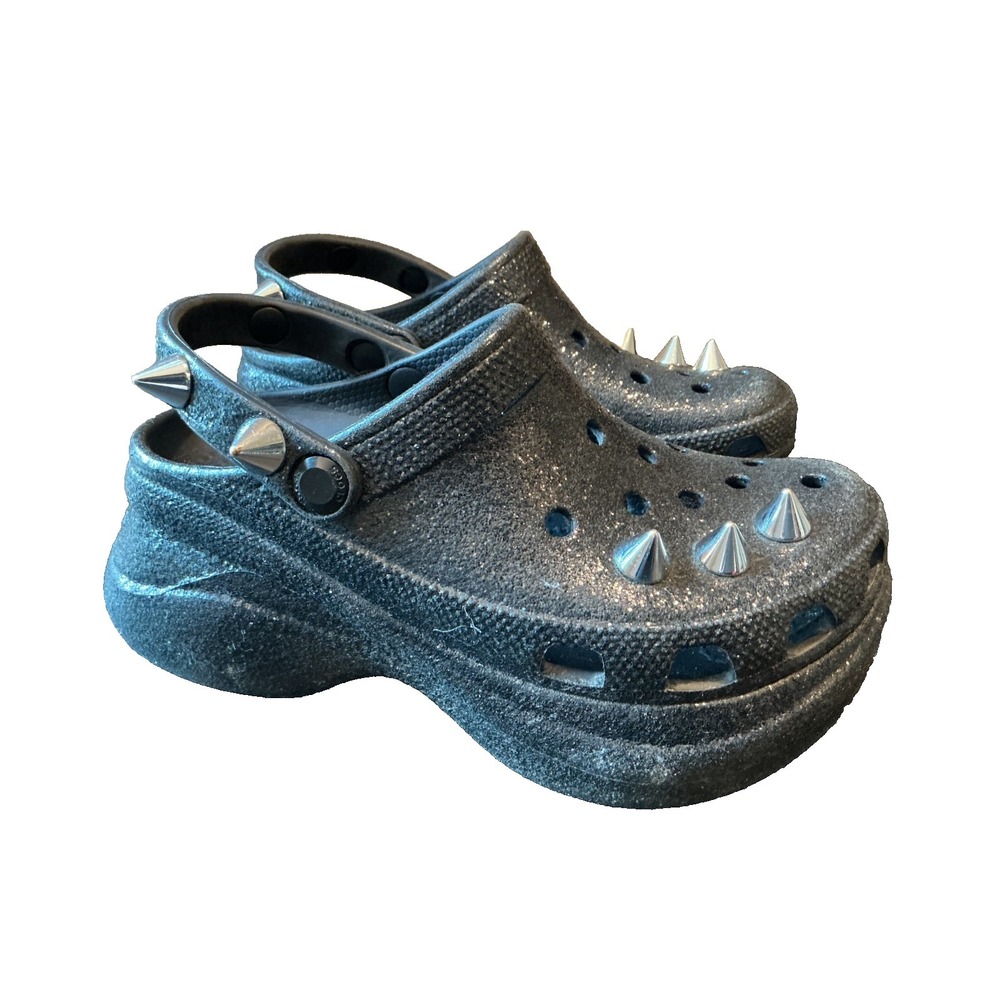CROCS Classic BAE Glitter Stud Platform Shoes Women 5 Black Goth Chunky Clubbing